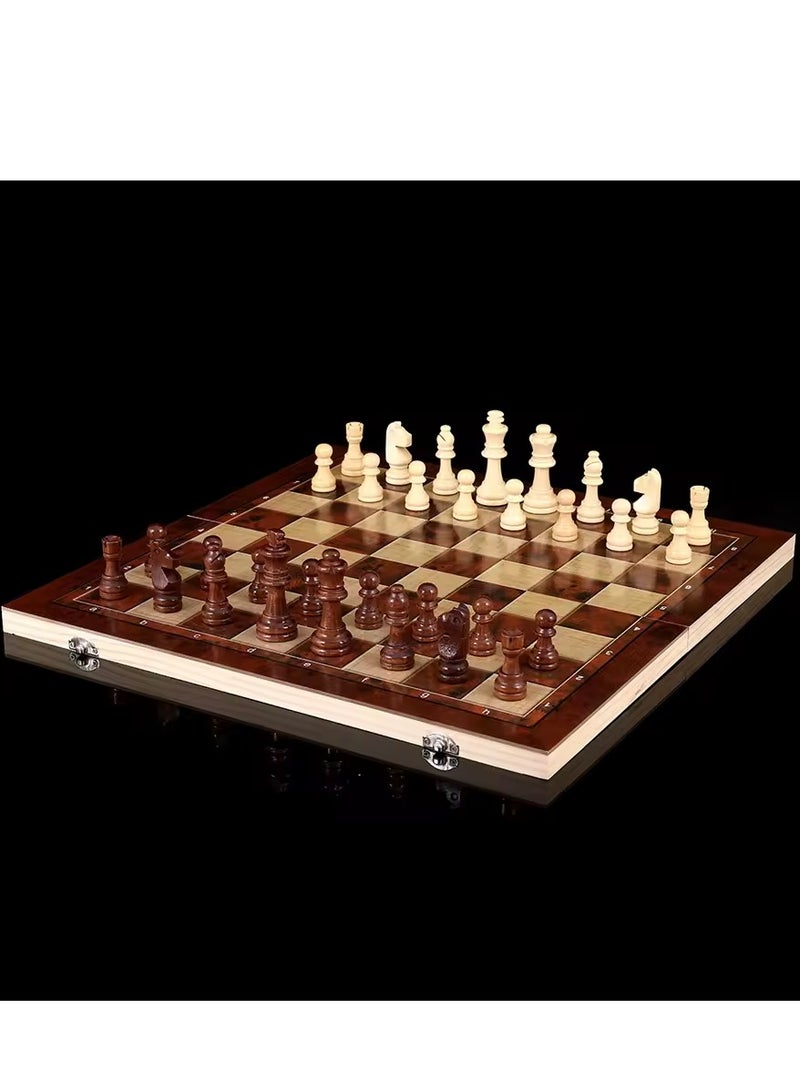 Beauenty 3 in 1 Chess Board Folding Top Grade Wooden Portable Traditional Classic Handwork Solid Wood Pieces Walnut Chessboard Children Gift Board Game for Adults W7725B  (Chess + Checkers and Backgammon) - Image 5