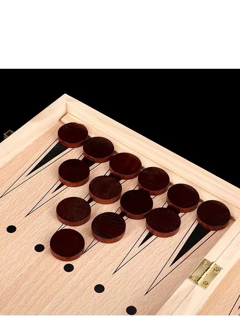 Beauenty 3 in 1 Chess Board Folding Top Grade Wooden Portable Traditional Classic Handwork Solid Wood Pieces Walnut Chessboard Children Gift Board Game for Adults W7725B  (Chess + Checkers and Backgammon) - Image 3