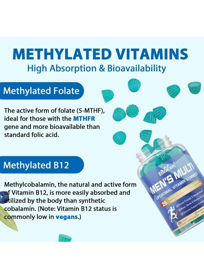 EnvyCure Methylated Multivitamin for Men Gummies, Vegan Omega 3, CoQ10, Zinc, Vitamin A C D3 K2 E B Complex, Calcium, Magnesium, Lycopene - Liposomal Vitamins - Energy, Immune, Bone, Brain, Sugar Free, 120 Cts - Image 4