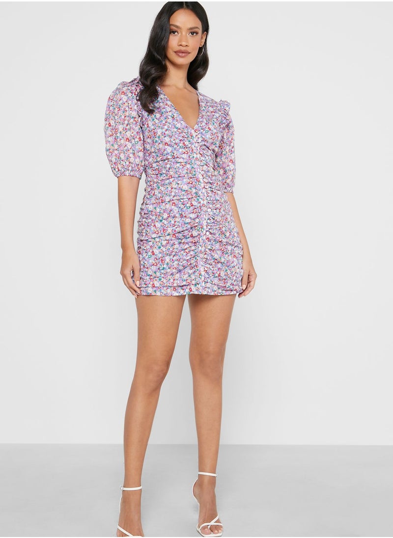 LOST INK - Ditsy Print Ruched Front Mini Dress - Image 1