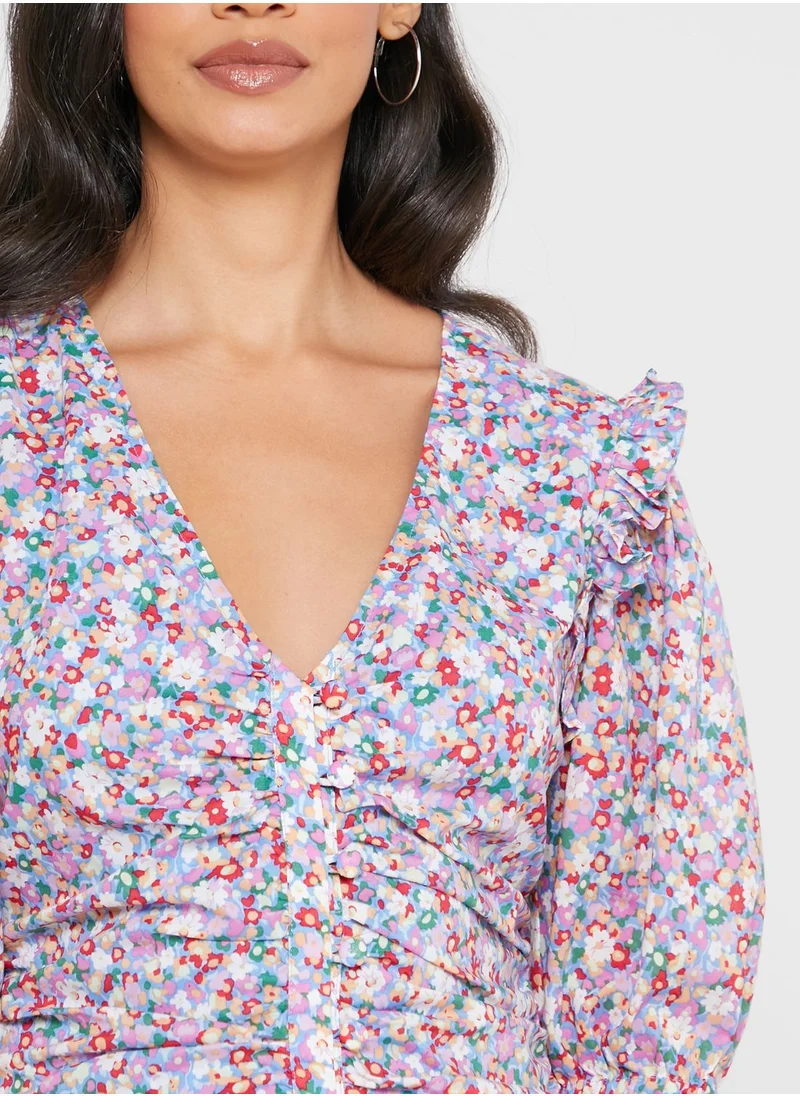 LOST INK Ditsy Print Ruched Front Mini Dress