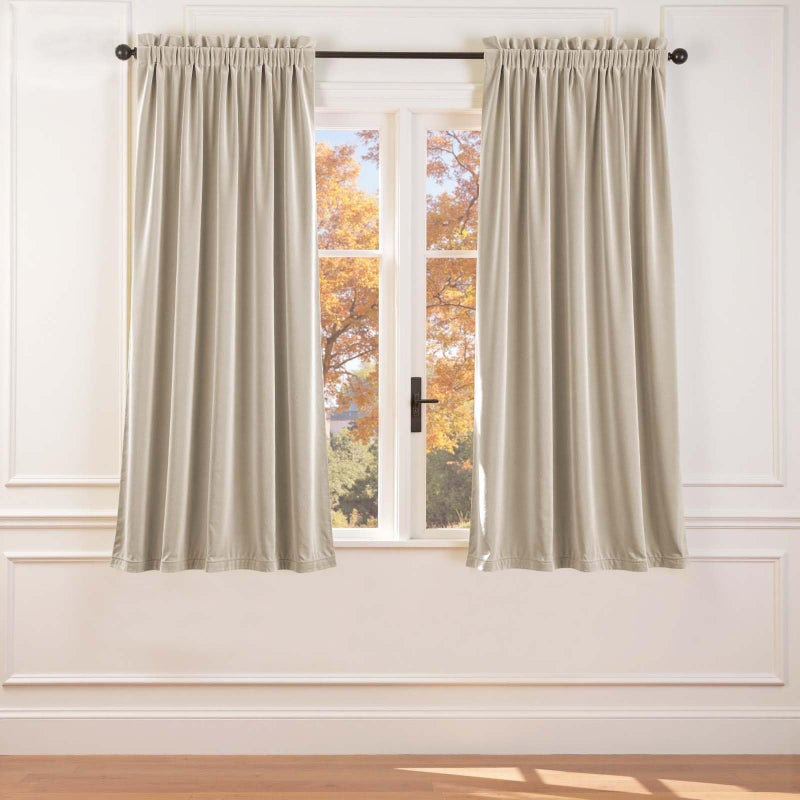 Lazzzy Velvet Blackout Curtains Thermal Insulated Room Window Drapes Super Soft Luxury Curtains for Living Room Bedroom Rod Pocket 2 Panels, Beige, 52" W x 63" L - Image 1