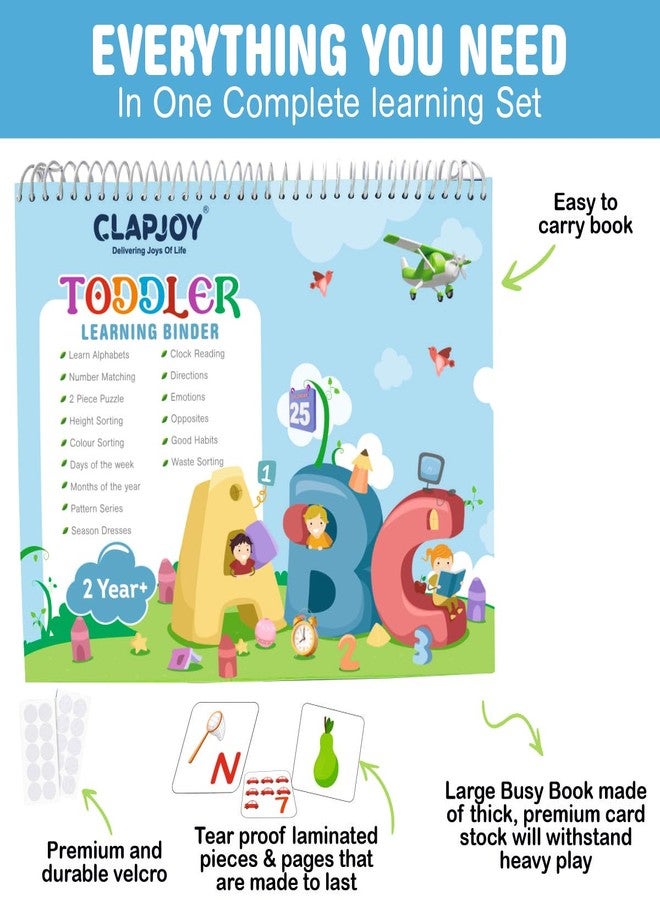 Clapjoy Montessori Busy Book Level 2 | 16-in-1 Preschool Activity Binder for Toddlers | Educational Velcro Quiet Book for Kids Age Up to 5 Years | Fun Learning Toy with Numbers, Shapes & More - Image 2