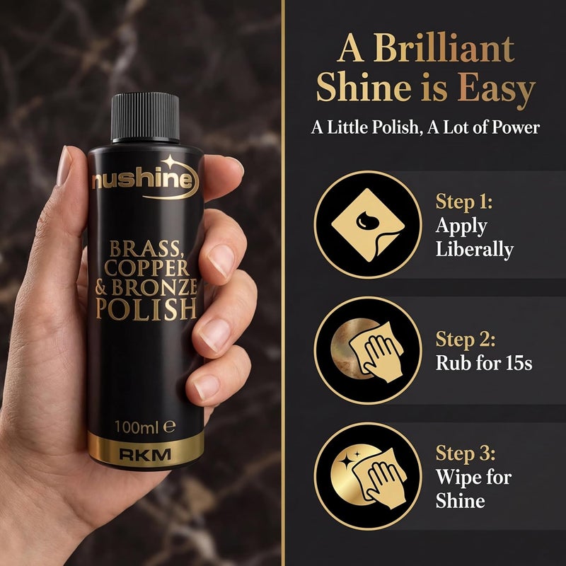 Nushine ناشين براس، كوبر وبرونز بوليش 50 مل، منظف النحاس الأصفر، منظف البرونز، منظف النحاس - صديق للبيئة، خالي من المذيبات ويحتوي على عامل مضاد للبهتان لتأخير البهتان المستقبلي - Image 5