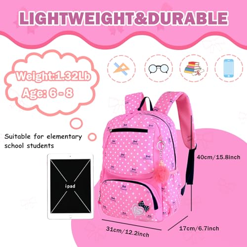 Armbq 3Pcs Girls Backpack Set Bowknot Prints Kids School Backpack Girls 3 in 1 Bookbag Elementary Daypack Travel BagBlack - Image 3