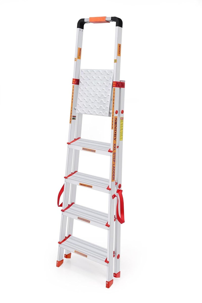 SUNDRY ForgingSeries 4 Step Ladder Retractable Handgrip Folding Step Stool with AntiSlip Wide Pedal Aluminum Stool Ladders 4 Steps 149 Kg Safety Household Ladder - Image 5