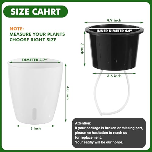 Planterhoma 5 Inch Self Watering Pots for Indoor Plants, 10 Packs African Violet Pots with Indicator, Black Wick Pot with Drainage Holes, Self Watering Planters for Orchid, Devil's Ivy, White - Image 4