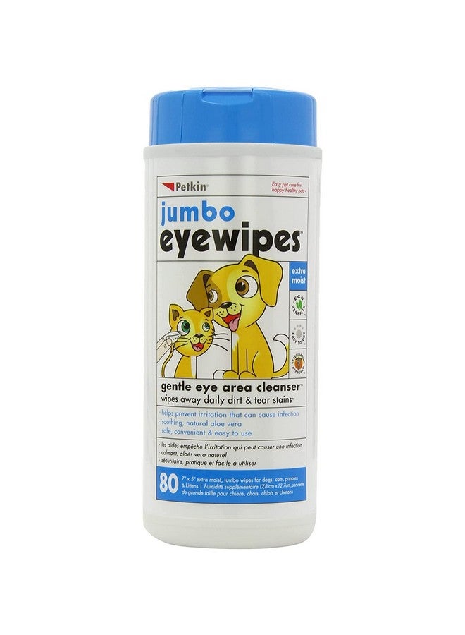 بيتكين مناديل Petkin Jumbo Eyewipes للكلاب والقطط، تزيل الأوساخ اليومية وبقع الدموع، تنظف العين بلطف، وتزيل الأوساخ، مريحة للغاية، مثالية للمنزل أو السفر، 80 منديل Petwipes - Image 1