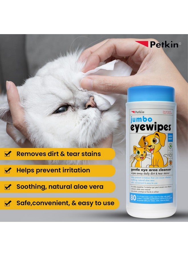 بيتكين مناديل Petkin Jumbo Eyewipes للكلاب والقطط، تزيل الأوساخ اليومية وبقع الدموع، تنظف العين بلطف، وتزيل الأوساخ، مريحة للغاية، مثالية للمنزل أو السفر، 80 منديل Petwipes - Image 4
