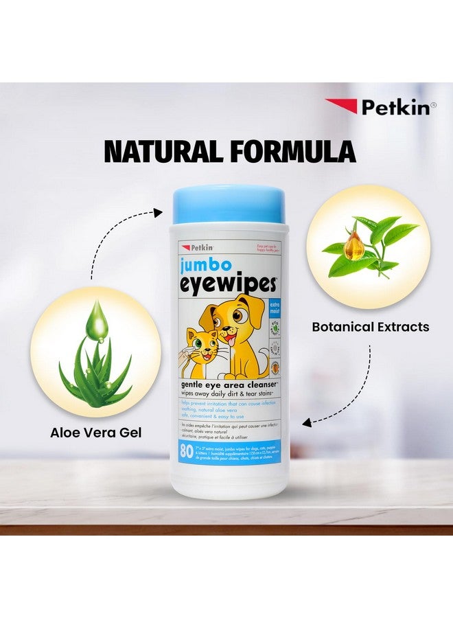 بيتكين مناديل Petkin Jumbo Eyewipes للكلاب والقطط، تزيل الأوساخ اليومية وبقع الدموع، تنظف العين بلطف، وتزيل الأوساخ، مريحة للغاية، مثالية للمنزل أو السفر، 80 منديل Petwipes - Image 5