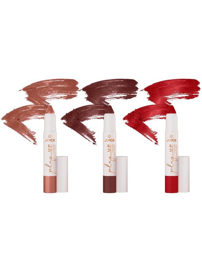 JUICE Play Up Lip Crayon-Play long games with transfer-proof rich color 3pc Combo Set(Barely There-MCR01, Hold My Latte-MCR04, Red Flag-MCR11) - Image 1