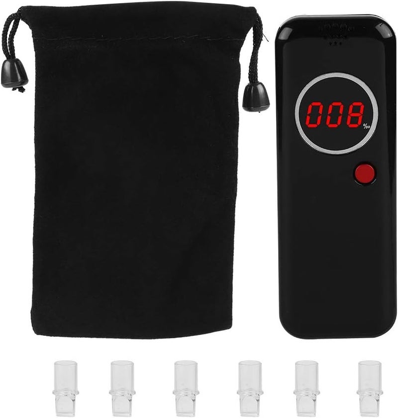 klarako Alcohol Tester, Portable Digital Breath Analyzer, Professional Alcohol Breath Detector with Digital Red LCD Display+Extra 6 Pcs Mouthpieces(Black) - Image 1