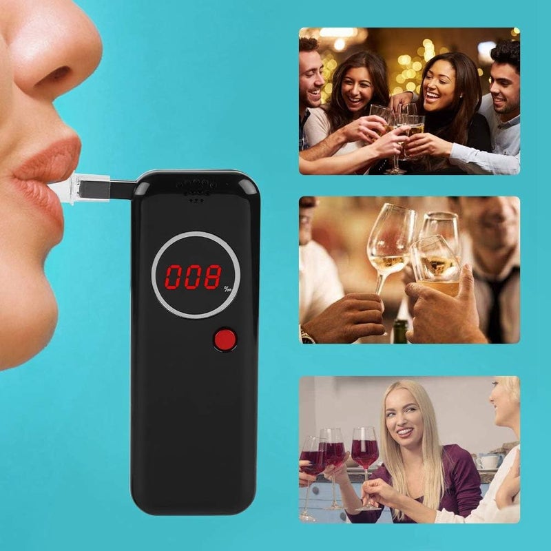 klarako Alcohol Tester, Portable Digital Breath Analyzer, Professional Alcohol Breath Detector with Digital Red LCD Display+Extra 6 Pcs Mouthpieces(Black) - Image 2
