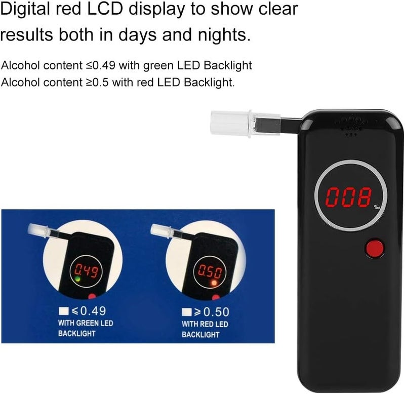 klarako Alcohol Tester, Portable Digital Breath Analyzer, Professional Alcohol Breath Detector with Digital Red LCD Display+Extra 6 Pcs Mouthpieces(Black) - Image 5
