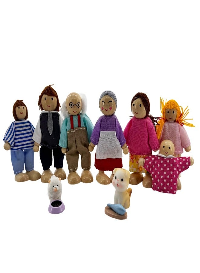 HYSTYLE 12 Pieces Wooden Dollhouse Family Set with Dog Cat Mini People Figures Dollhouse Dolls Wooden Doll Family Pretend Play Figures Accessories for Pretend Dollhouse(Style 2) - Image 1