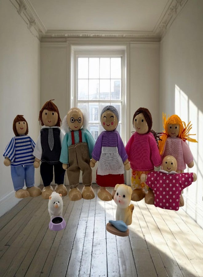 HYSTYLE 12 Pieces Wooden Dollhouse Family Set with Dog Cat Mini People Figures Dollhouse Dolls Wooden Doll Family Pretend Play Figures Accessories for Pretend Dollhouse(Style 2) - Image 3