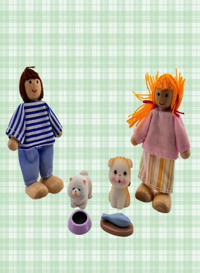 HYSTYLE 12 Pieces Wooden Dollhouse Family Set with Dog Cat Mini People Figures Dollhouse Dolls Wooden Doll Family Pretend Play Figures Accessories for Pretend Dollhouse(Style 2) - Image 4