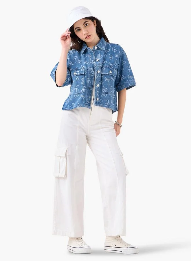 لي كوبر جاكيت جينز قصير مطبوع من لي كوبر بجيوب