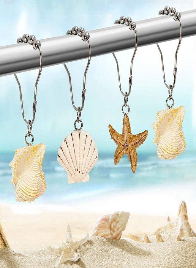Xinhw Beach Shower Curtain Hooks, Starfish Seashell Shower Curtain Hooks Decorative Cute Ocean Nautical Theme Shower Curtain Rings Coastal Bathroom Decor - Image 1