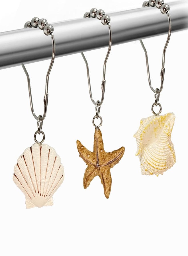 Xinhw Beach Shower Curtain Hooks, Starfish Seashell Shower Curtain Hooks Decorative Cute Ocean Nautical Theme Shower Curtain Rings Coastal Bathroom Decor - Image 5