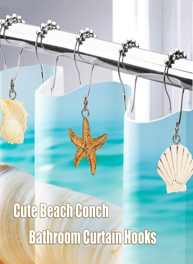 Xinhw Beach Shower Curtain Hooks, Starfish Seashell Shower Curtain Hooks Decorative Cute Ocean Nautical Theme Shower Curtain Rings Coastal Bathroom Decor - Image 2