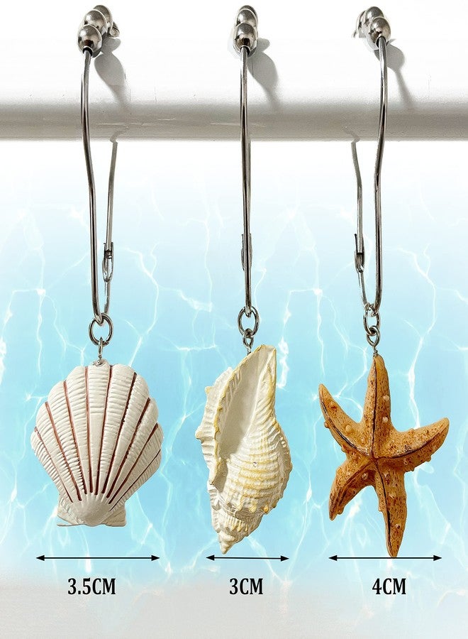Xinhw Beach Shower Curtain Hooks, Starfish Seashell Shower Curtain Hooks Decorative Cute Ocean Nautical Theme Shower Curtain Rings Coastal Bathroom Decor - Image 4