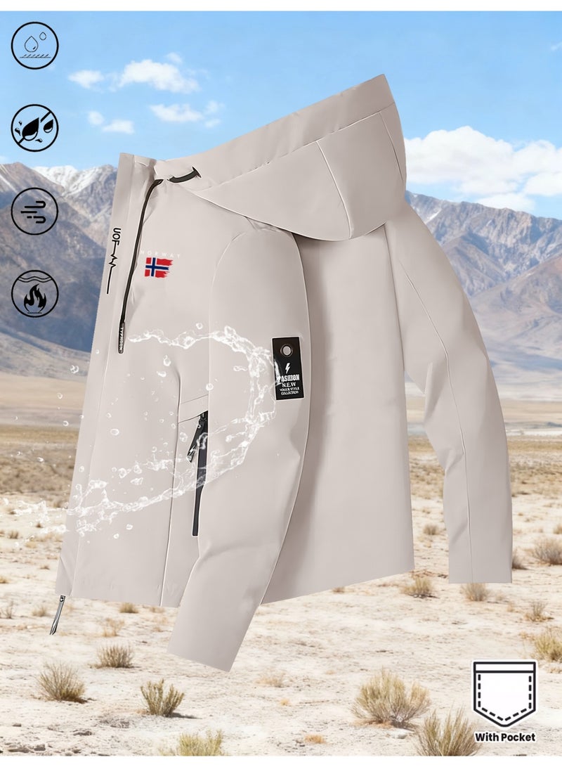 2026 New Men’s Water- and Stain-Resistant Outdoor Sport/Casual/Street/Commuter Functional Symbol Printed Jacket