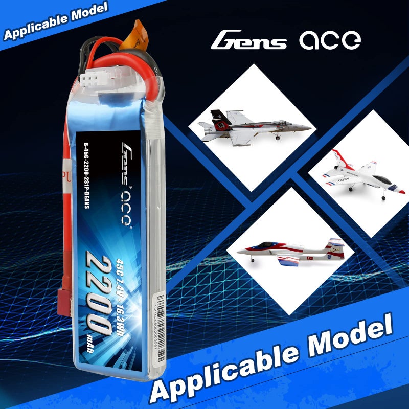 Gens ace Gens ace 7.4V 2200mAh 2S 45C LiPo Battery Pack Deans Plug for 70MM EDF Rc Plane 450 Helicopter Rc Boat  - Image 5