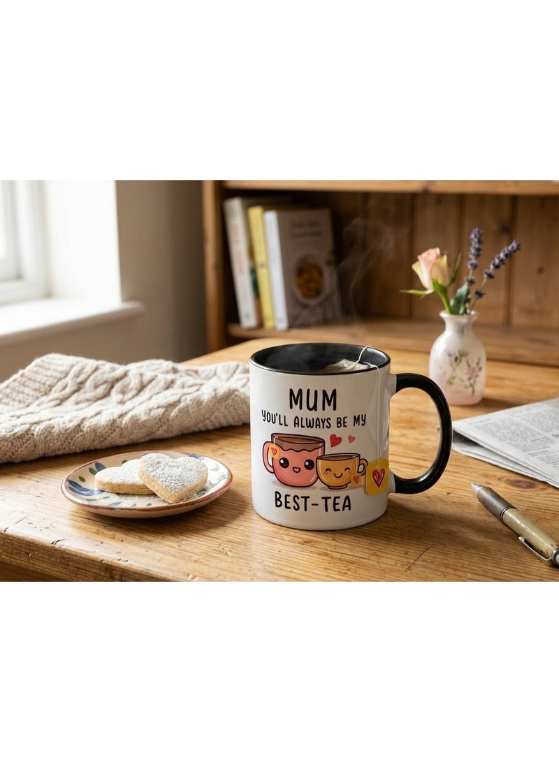 Bickerbond "Mum You'll Always Be My Best-Tea" Ceramic Mug - Black & White Two-Tone - 11oz - Cute Kawaii Mother's Day Gift - Image 2