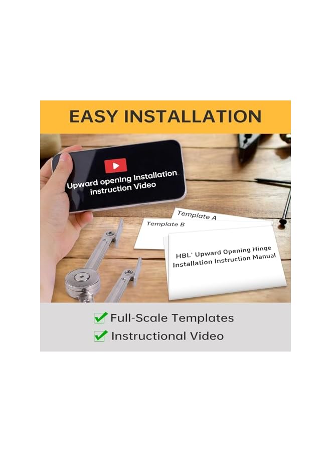 S-TOP 2 Pack Lid Support Hinges Heavy Duty Lid Stay Hinge – 110° Open Angle, Free Stop, Tension Adjustable, Supports Up to 50LBS for Upper Cabinets & RV Cabinets. - Image 3