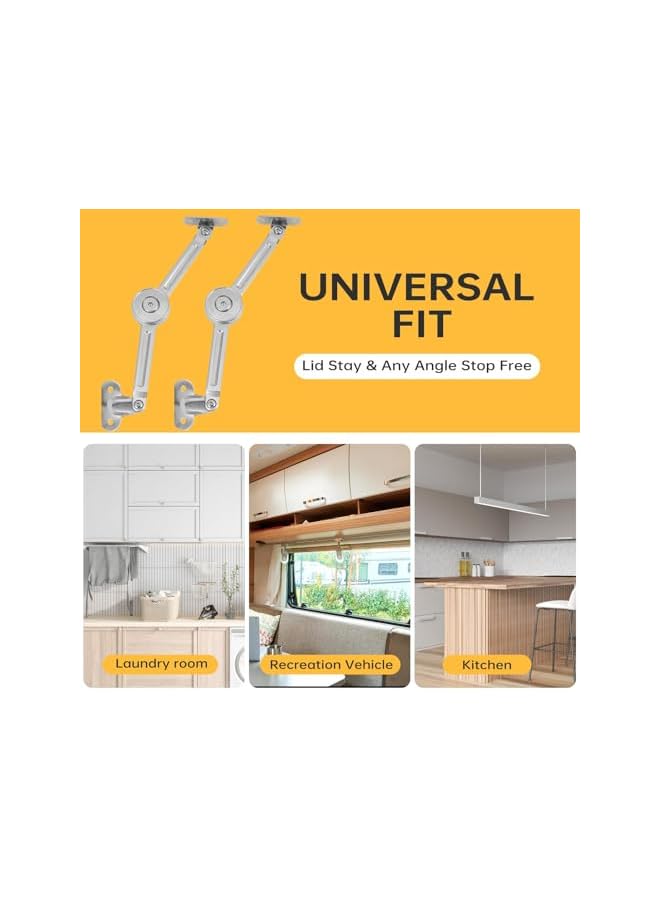 S-TOP 2 Pack Lid Support Hinges Heavy Duty Lid Stay Hinge – 110° Open Angle, Free Stop, Tension Adjustable, Supports Up to 50LBS for Upper Cabinets & RV Cabinets. - Image 4