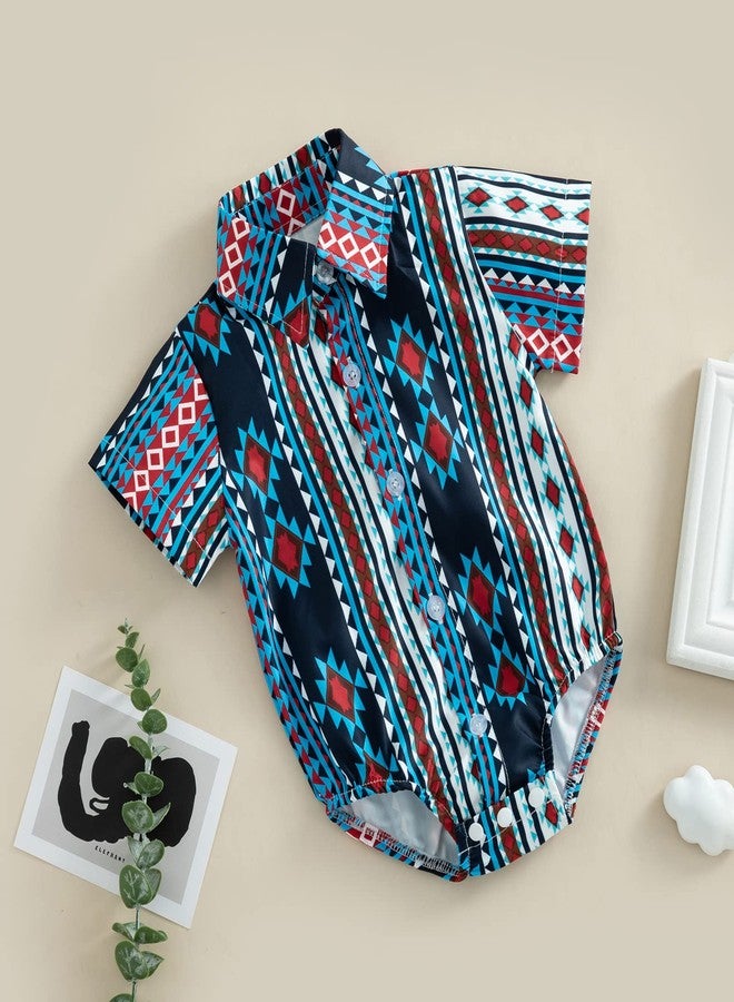 BULINGNA Infant Baby Boy Cowboy Shirt Romper Short Sleeve Button Down One-Piece Jumpsuit Gentleman Western Clothes (Dark Blue, 0-6 Months) - Image 2
