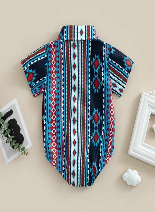 BULINGNA Infant Baby Boy Cowboy Shirt Romper Short Sleeve Button Down One-Piece Jumpsuit Gentleman Western Clothes (Dark Blue, 0-6 Months) - Image 3