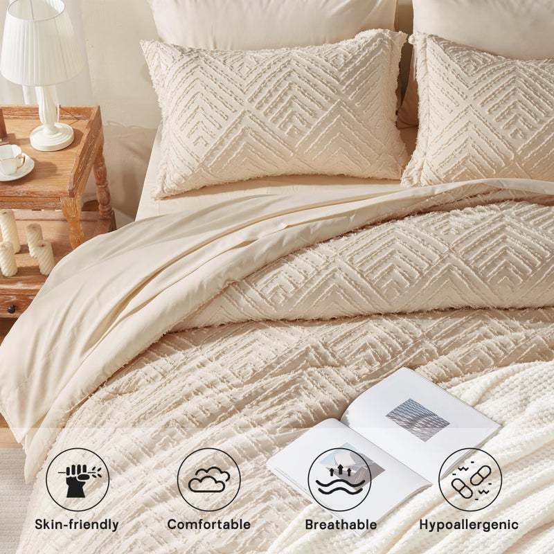 Zzlpp Full Comforter Set 7 Pieces, Beige Tufted Bed in a Bag with Comforter and Sheets, All Season Boho Bedding Sets with 1 Comforter, 2 Pillow Shams, 2 Pillowcases, 1 Flat Sheet, 1 Fitted Sheet - Image 3