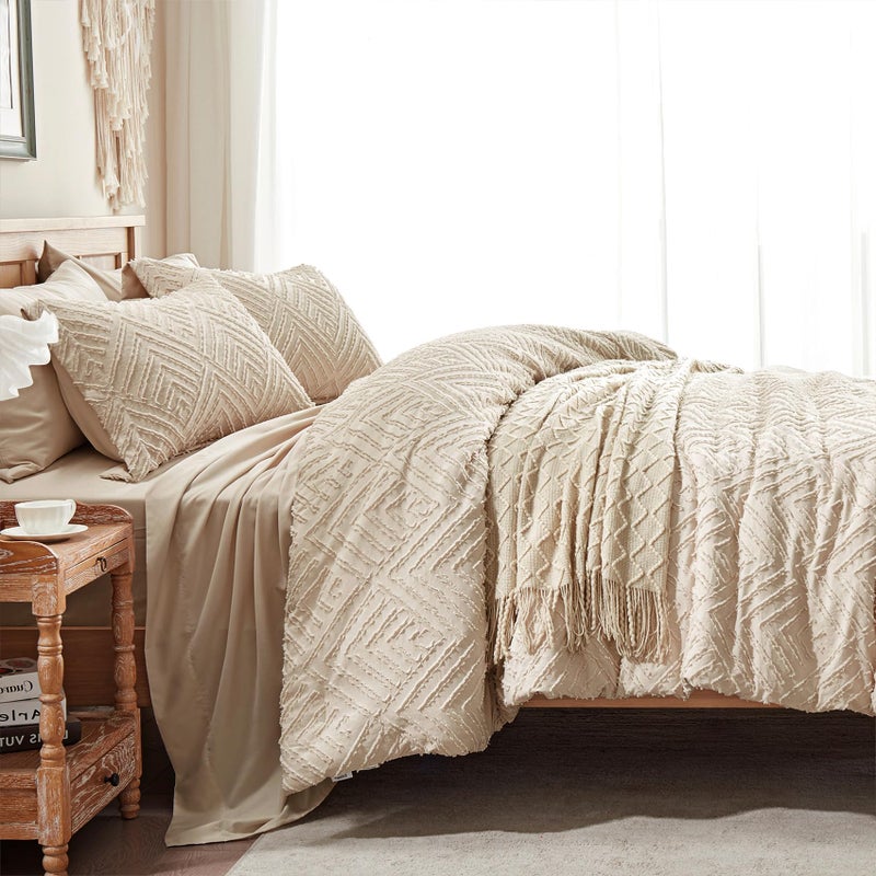 Zzlpp Full Comforter Set 7 Pieces, Beige Tufted Bed in a Bag with Comforter and Sheets, All Season Boho Bedding Sets with 1 Comforter, 2 Pillow Shams, 2 Pillowcases, 1 Flat Sheet, 1 Fitted Sheet - Image 4