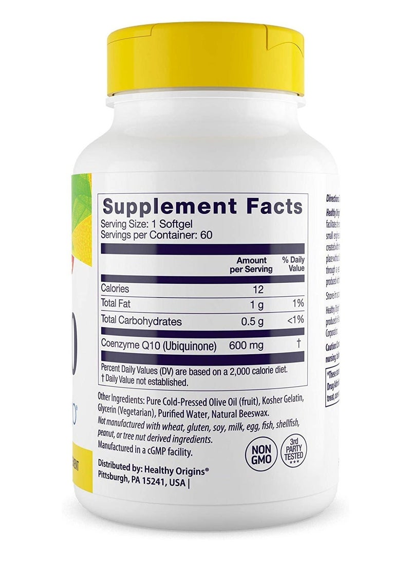 Healthy Origins Natural CoQ10 (Kaneka Q10)-Supports heart and Circulatory Health - Supplement - 600 MG  60 Softgels - Dietary Supplement - Image 2