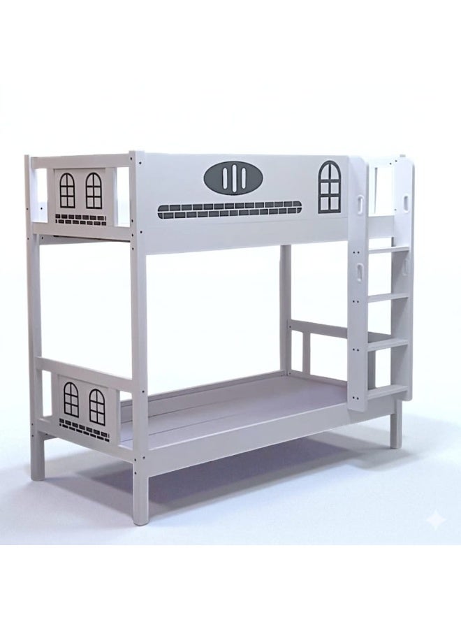 SUNLIT HOME سرير بطابقين خشبي حديث مع سلم مدمج وحواجز أمان، إطار سرير موفر للمساحة للأطفال للأشقاء والغرف المشتركة، أبيض (190x90 سم) - Image 2