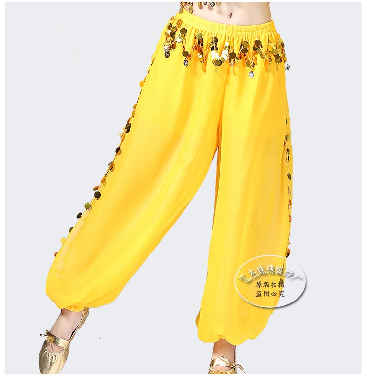 Belly Dance Pants Sequin Performance Lantern Yellow