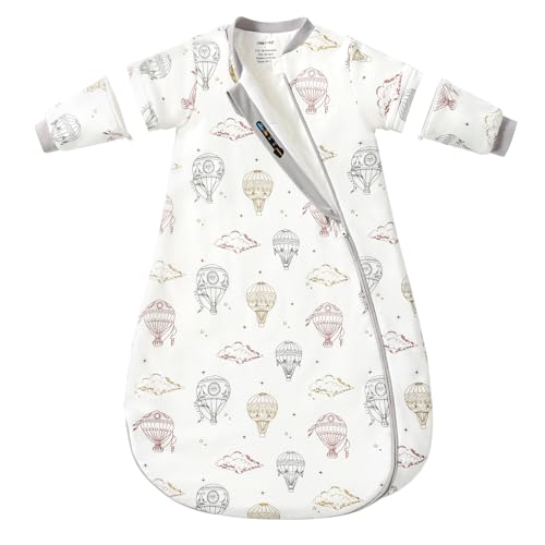 usbettas Baby Sleep Sack 6–12 Months, 2.5 TOG Warm Cotton Sleep Sack with Detachable Long Sleeves, Winter Wearable Blanket for Cold Nights, 2-Way Zipper Toddler Sleeping Sack, Hot Air Balloon - Image 1