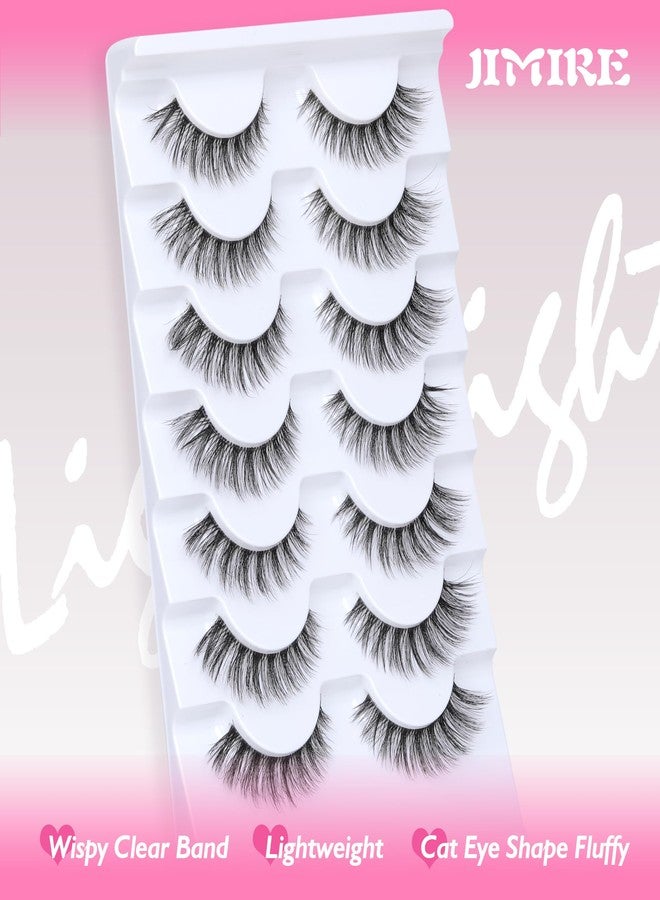 JIMIRE Lashes with Clear Band Demi-Wispies Fluffy Faux Mink Eyelashes Wispy Cat-Eye False Eyelashes Natural Look 7 Pairs Pack - Image 4