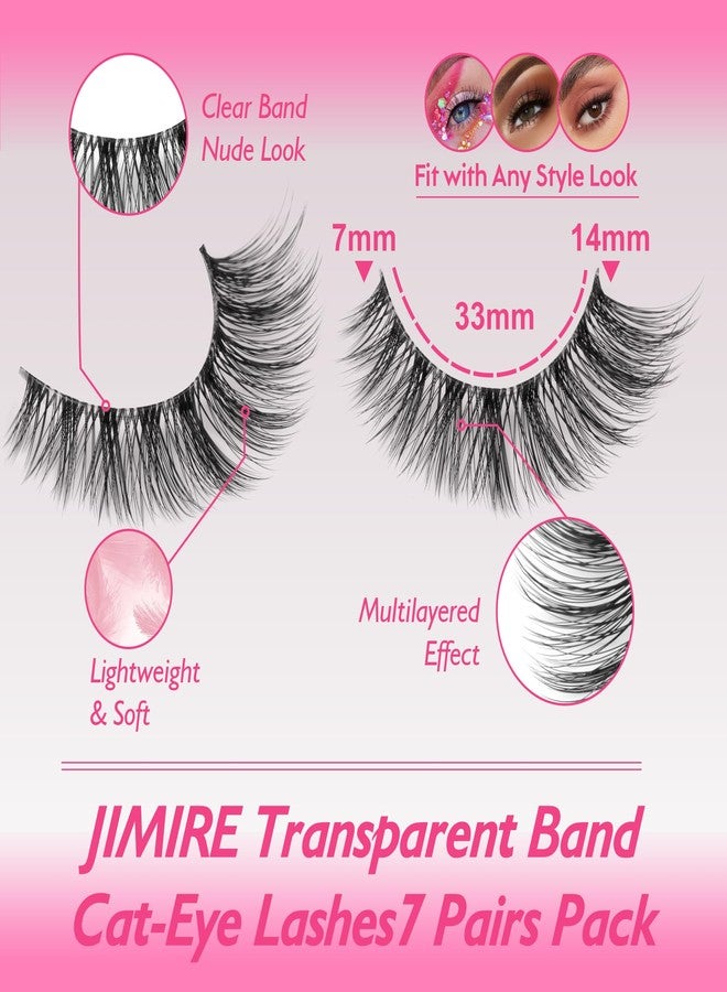 JIMIRE Lashes with Clear Band Demi-Wispies Fluffy Faux Mink Eyelashes Wispy Cat-Eye False Eyelashes Natural Look 7 Pairs Pack - Image 2