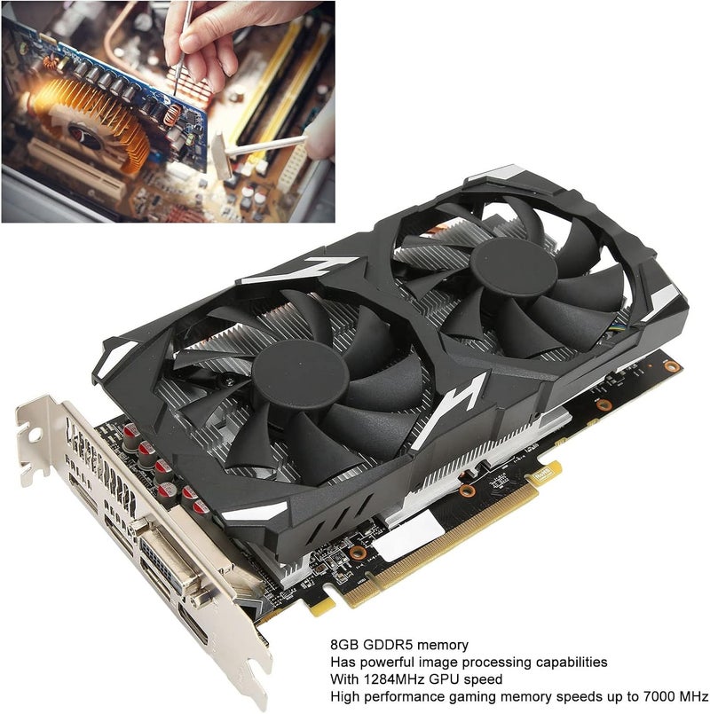 klarako RX 580 Graphics Card, RX580 8GB GDDR5 256bit, Dual Cooling Fans, with Three DP, one HD Multimedia Interface and one DVI, 60Hz 4K 1080P PC Graphics Card HD Game Graphics Card - Image 3