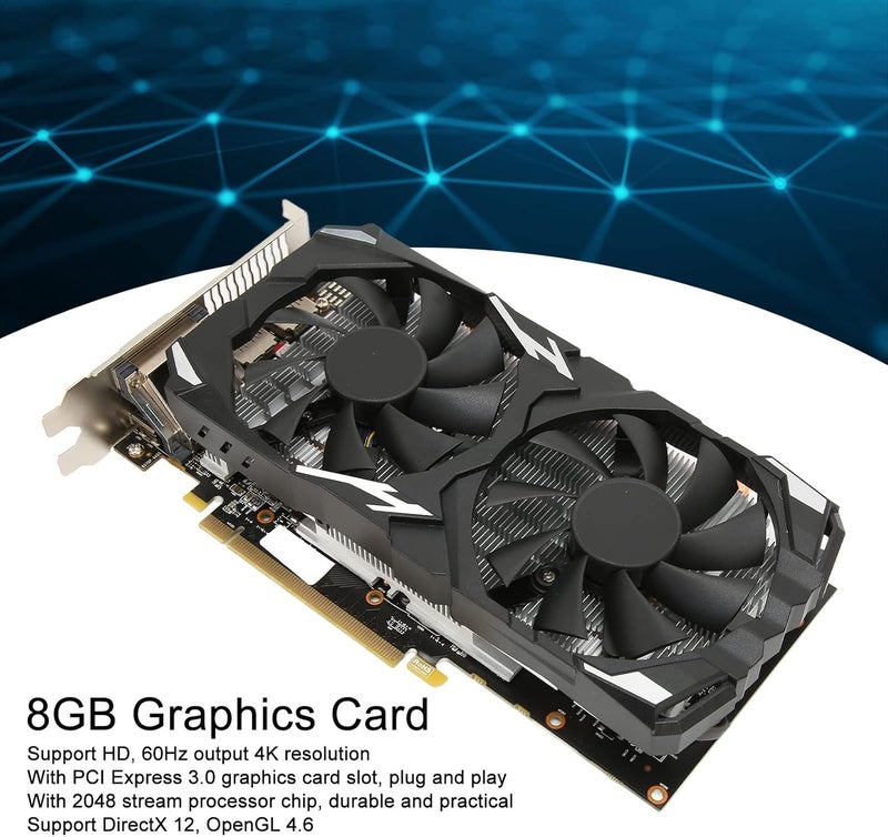 klarako RX 580 Graphics Card, RX580 8GB GDDR5 256bit, Dual Cooling Fans, with Three DP, one HD Multimedia Interface and one DVI, 60Hz 4K 1080P PC Graphics Card HD Game Graphics Card - Image 2