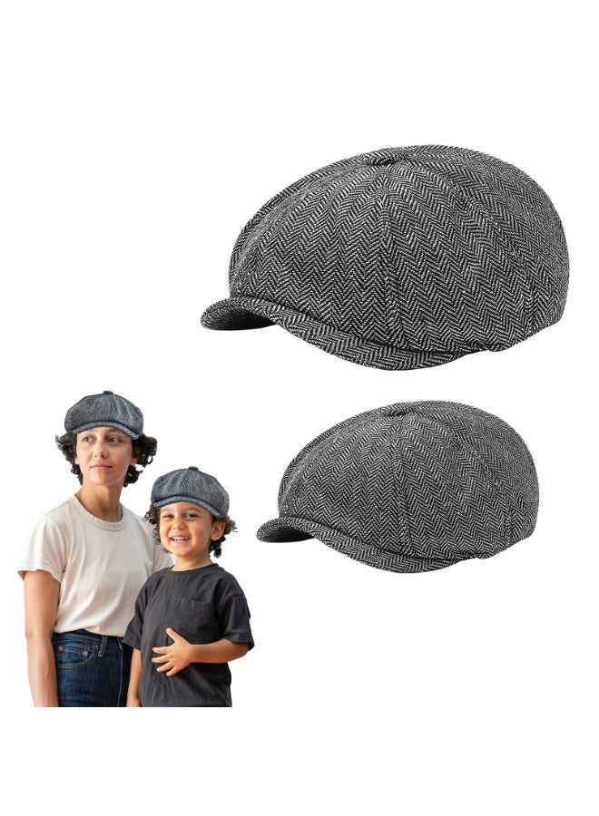 Unisex Parent-Child Beret Cap Tweed Flat Cap Octagonal Newsboy Gatsby Peaked Cap - Image 2