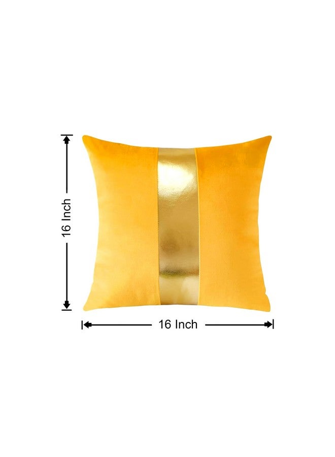 AEROHAVEN™ Set of 2 Premium Velvet with Gold Stripes Decorative Throw Pillow/Cushion Covers with Invisible Zipper - (16 x 16 Inch, Yellow) - Image 3