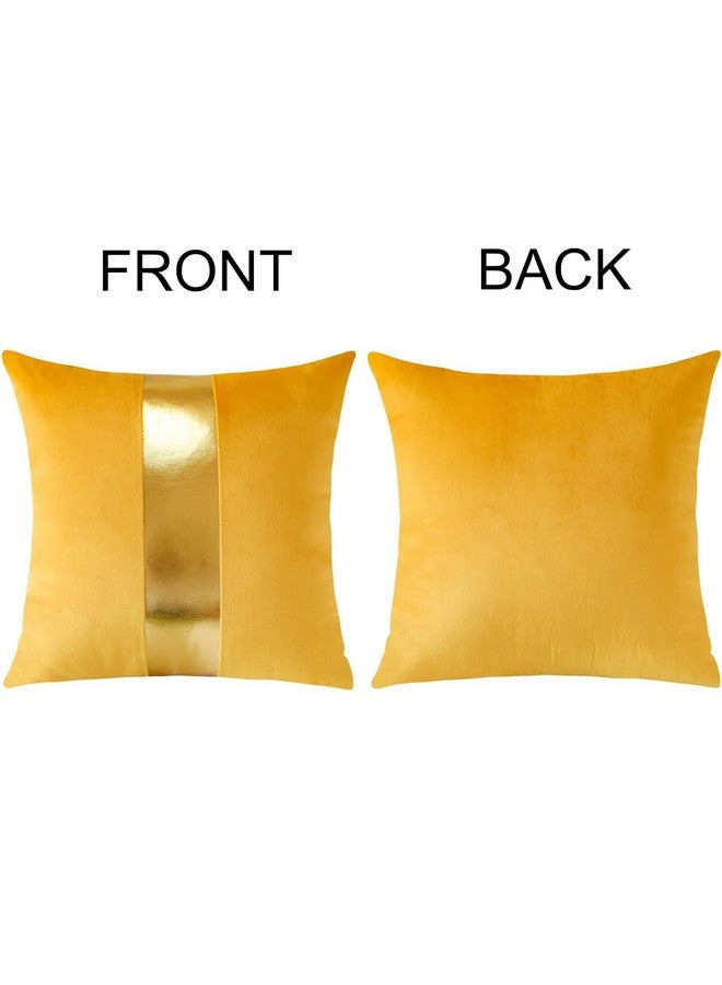 AEROHAVEN™ Set of 2 Premium Velvet with Gold Stripes Decorative Throw Pillow/Cushion Covers with Invisible Zipper - (16 x 16 Inch, Yellow) - Image 4