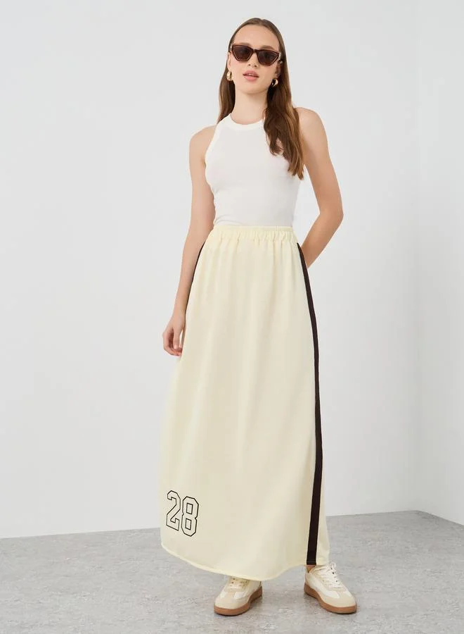 Take Two Take Two Graphic Print Side Tape Detail A-Line Maxi Skirt