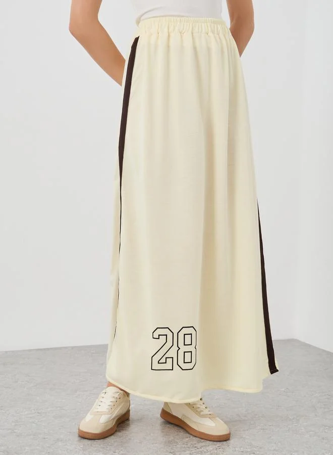 Take Two Take Two Graphic Print Side Tape Detail A-Line Maxi Skirt
