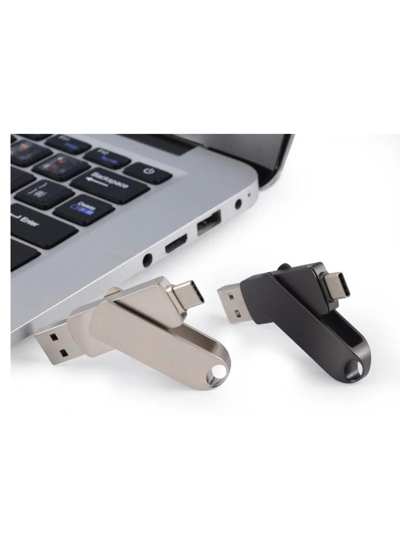 ماركة غير محددة محرك أقراص فلاش USB 3.2 الجيل الأول سعة 256 جيجابايت، محرك أقراص USB A وUSB C مزدوج 2 في 1 محرك إبهام بتصميم دوار لجهاز Android/الكمبيوتر اللوحي/الكمبيوتر المحمول/الكمبيوتر الشخصي/الهاتف (فضي)  - Image 3
