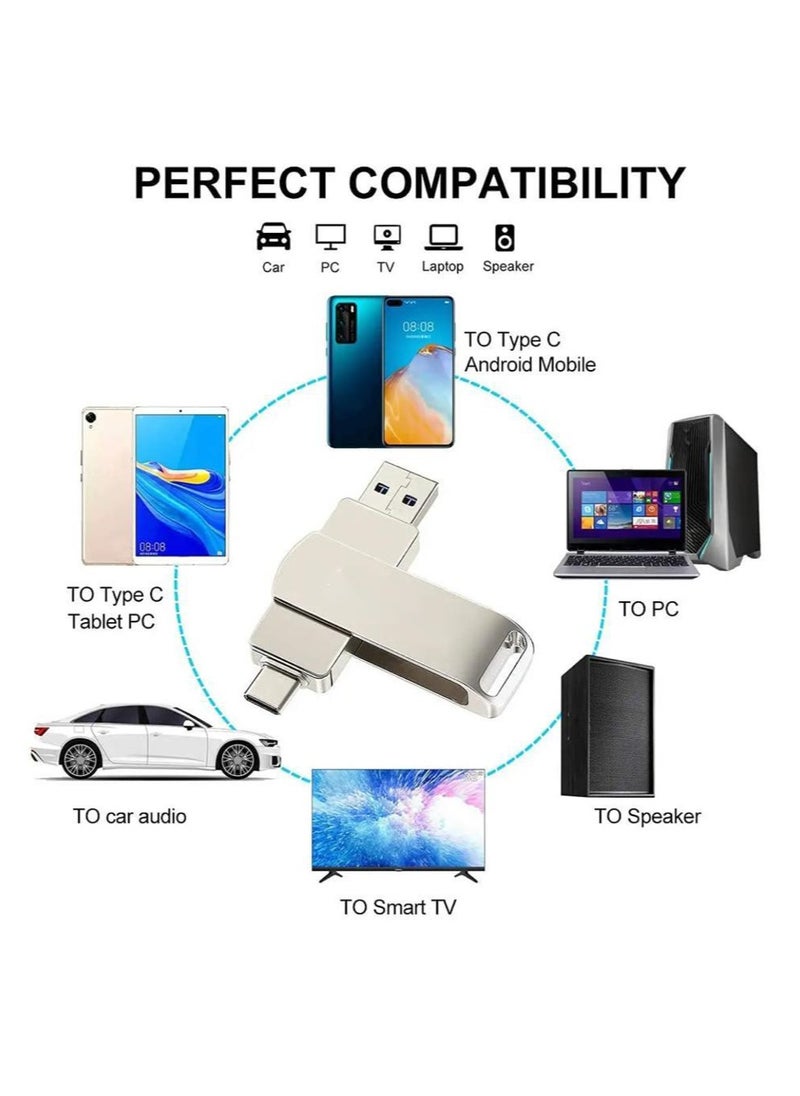 ماركة غير محددة محرك أقراص فلاش USB 3.2 الجيل الأول سعة 256 جيجابايت، محرك أقراص USB A وUSB C مزدوج 2 في 1 محرك إبهام بتصميم دوار لجهاز Android/الكمبيوتر اللوحي/الكمبيوتر المحمول/الكمبيوتر الشخصي/الهاتف (فضي)  - Image 4